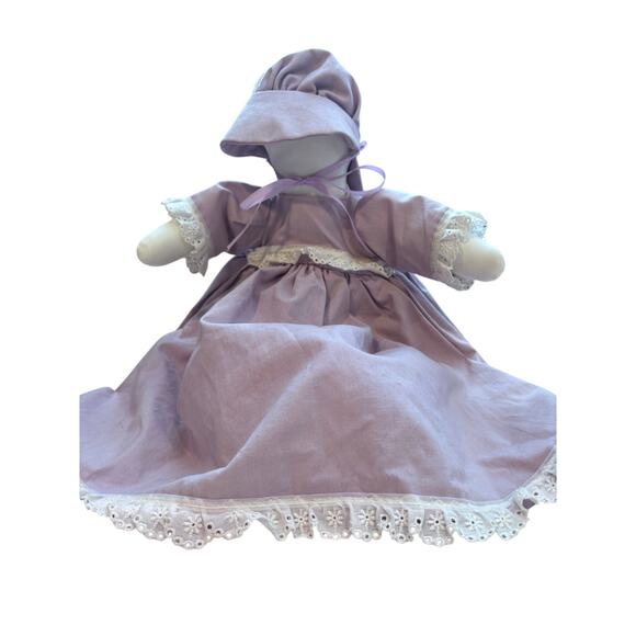 Traditional Handmade Vintage Soft Amish Doll Lavendar Dress Bonnet Purple - Picture 2 of 11